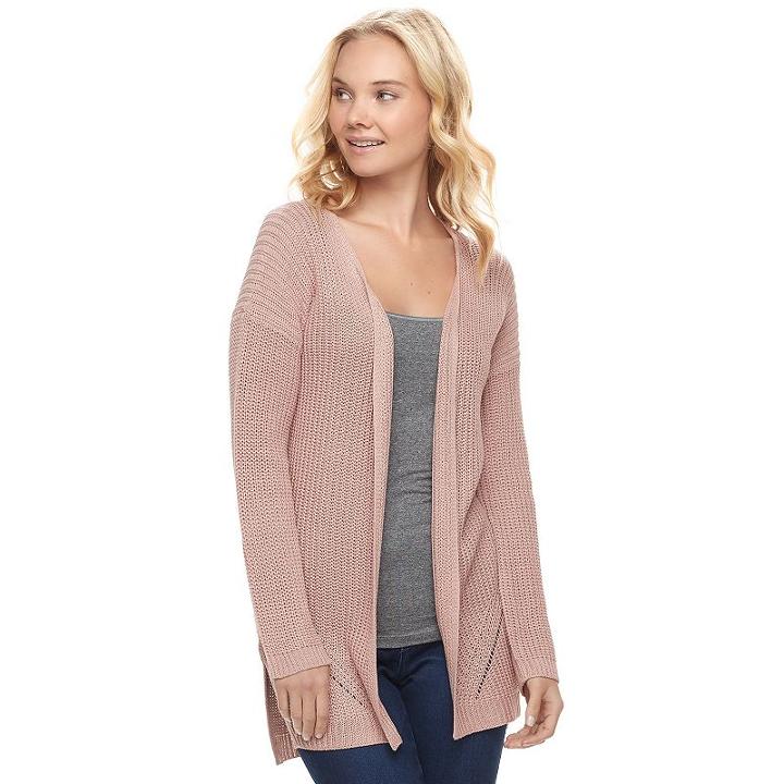 Juniors' Pink Republic Pointelle Open Front Cardigan, Teens, Size: Small, Lt Beige