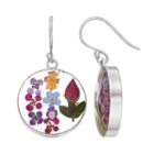 Sterling Silver Pressed Flower Circle Drop Earrings, Women's, Multicolor