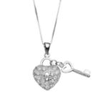 Journee Collection Cubic Zirconia Sterling Silver Heart Lock & Key Pendant Necklace, Women's, Size: 18, White