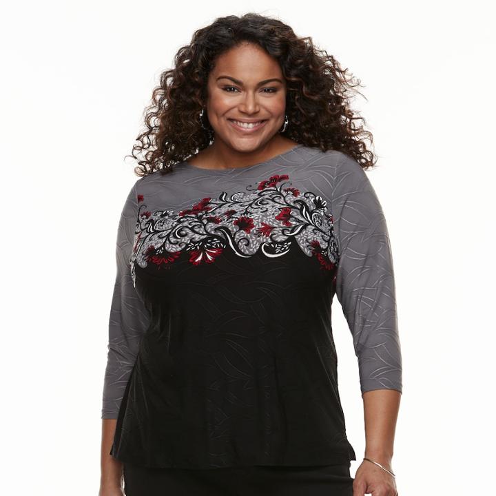 Plus Size Croft & Barrow® Knit Jacquard Tee, Women's, Size: 3xl, Med Red