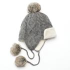 Sijjl Women's Cable-knit Pom-pom Wool Trapper Hat, Dark Grey