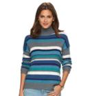 Women's Chaps Striped Mockneck Sweater, Size: Medium, Blue
