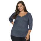 Plus Size Jennifer Lopez Beaded-inset V-neck Top, Women's, Size: 2xl, Blue (navy)