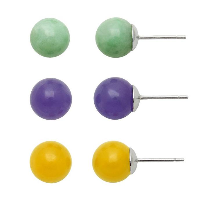 Sterling Silver Jade Ball Stud Earring Set, Women's, Multicolor