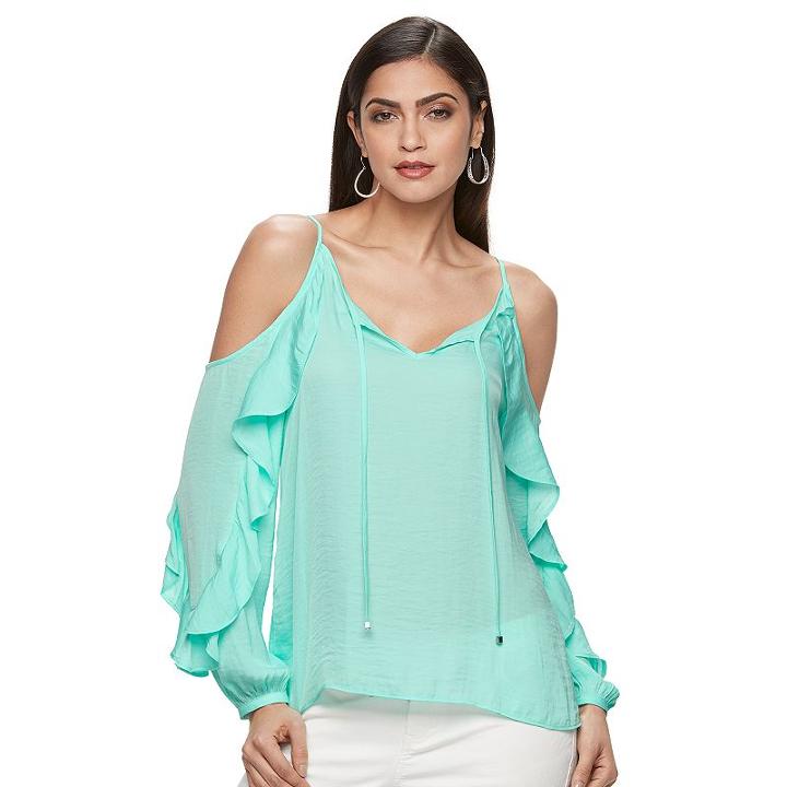 Women's Jennifer Lopez Cold-shoulder Ruffle Top, Size: Xxl, Lt Green