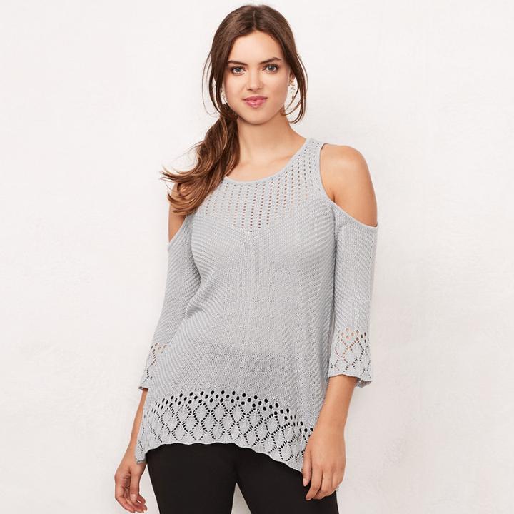 Women's Lc Lauren Conrad Cold-shoulder Eyelet Sweater, Size: Small, Grey Other