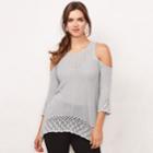 Women's Lc Lauren Conrad Cold-shoulder Eyelet Sweater, Size: Small, Grey Other