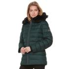 Women's Zeroxposur Faux-fur Trim Puffer Jacket, Size: Large, Dark Green