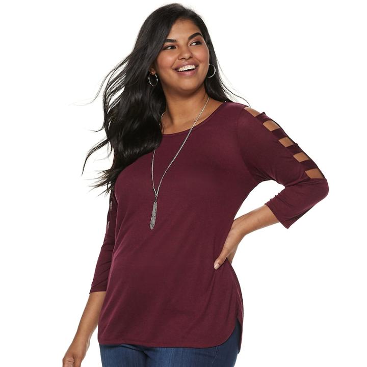 Juniors' Plus Size Iz Byer Cutout Ladder Sleeve Crewneck Top, Teens, Size: 3xl, Purple