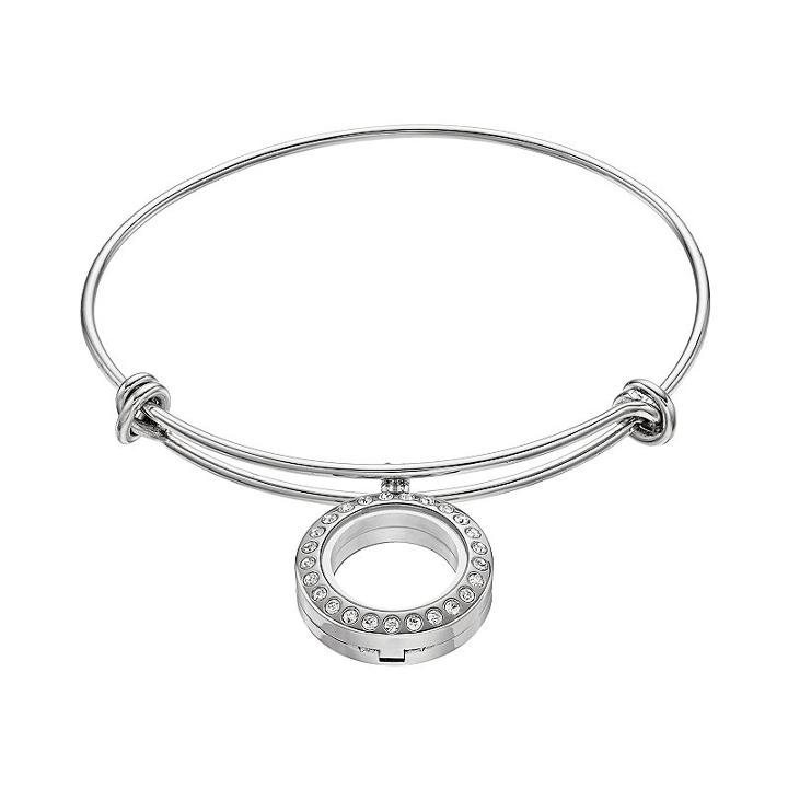 Blue La Rue .8-in. Stainless Steel Crystal Round Charm Locket & Bangle Bracelet, Women's, Grey