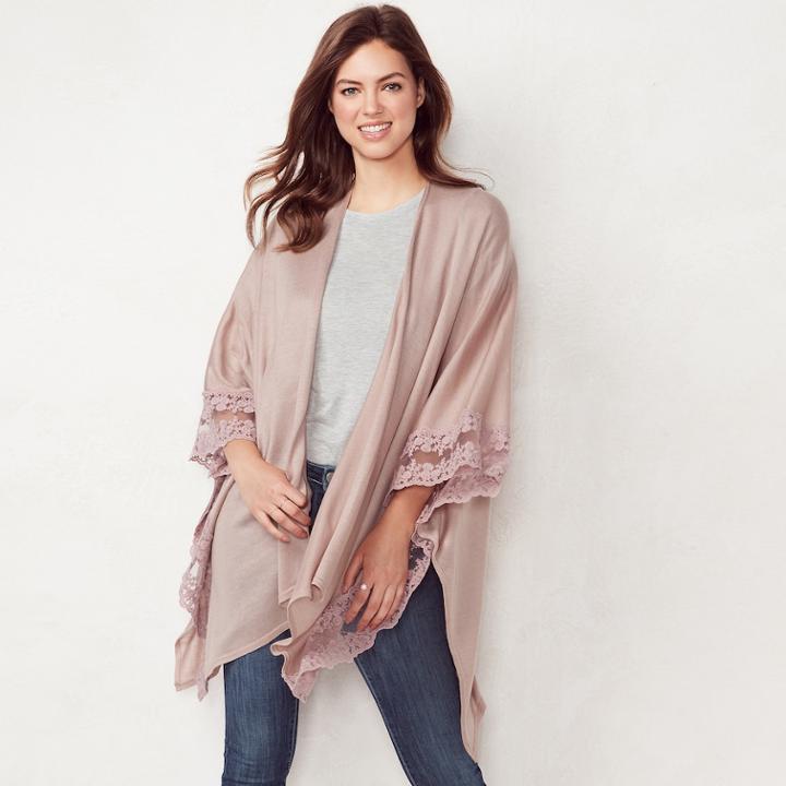 Women's Lc Lauren Conrad Lace-trimmed Ruana, Blush