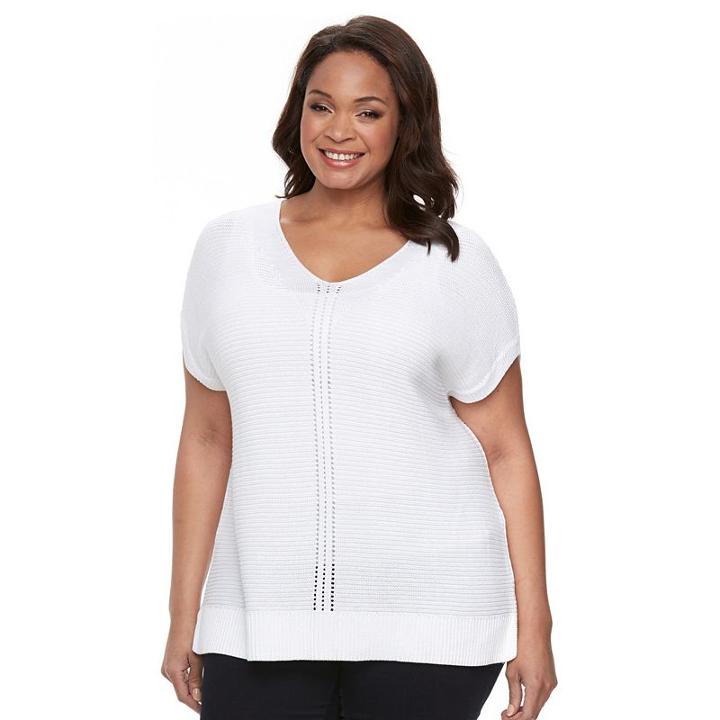 Plus Size Croft & Barrow&reg; Dolman Pointelle Sweater, Women's, Size: 1xl, White