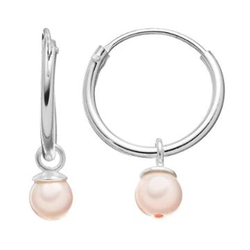Charming Girl Kids' Sterling Silver Simulated Pearl Hoop Earrings, Pink