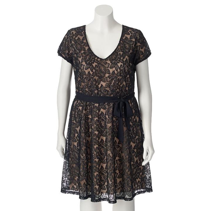 Juniors' Plus Size Wrapper Cap Sleeve Lace Dress, Girl's, Size: 2xl, Grey (charcoal)
