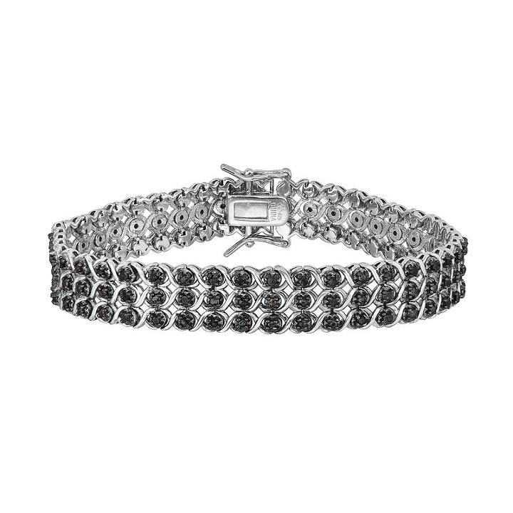 Sterling Silver 1 1/2 Carat T.w. Black Diamond Multirow Bracelet, Women's, Size: 7.5