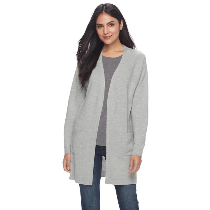 Petite Napa Valley Long Raglan Cardigan, Women's, Size: M Petite, Light Grey