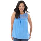 Women's Ab Studio Lace Yoke Chiffon Tank, Size: Small, Light Blue