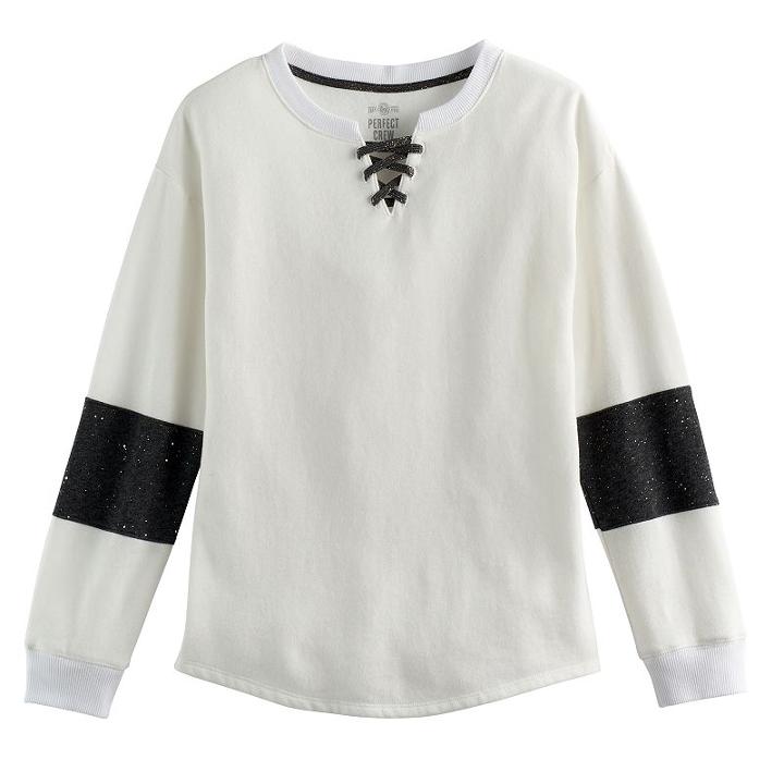 Plus Size Girls 7-16 So&reg; French Terry Glitter Lace-up Pullover, Size: 20 1/2, White