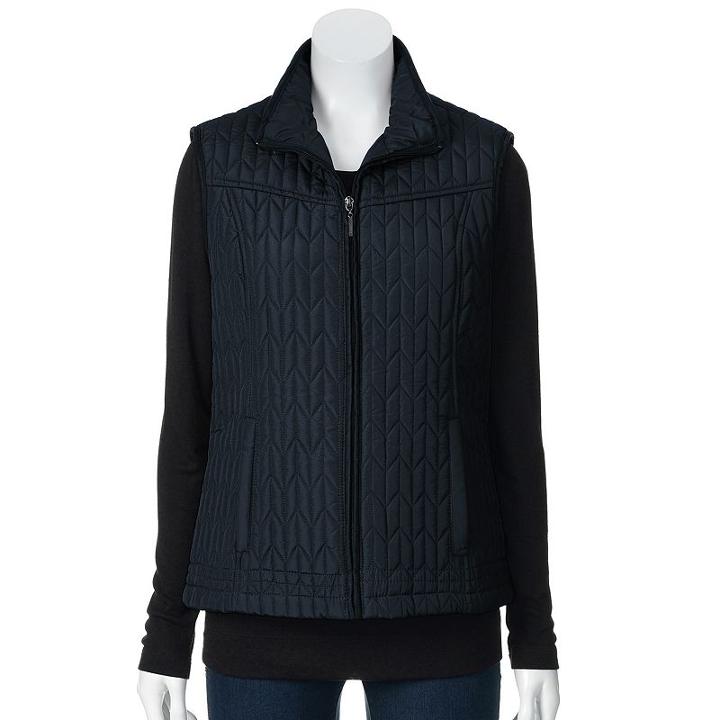 Women's Weathercast Mockneck Quilted Vest, Size: Medium, Dark Blue