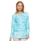 Women's Caribbean Joe Tropical Henley Tunic, Size: Small, Turquoise/blue (turq/aqua)