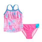 Girls 4-6x So&reg; Tie-dye Tribal Print Tankini Top & Bottoms Swimsuit Set, Size: 5-6, Pink