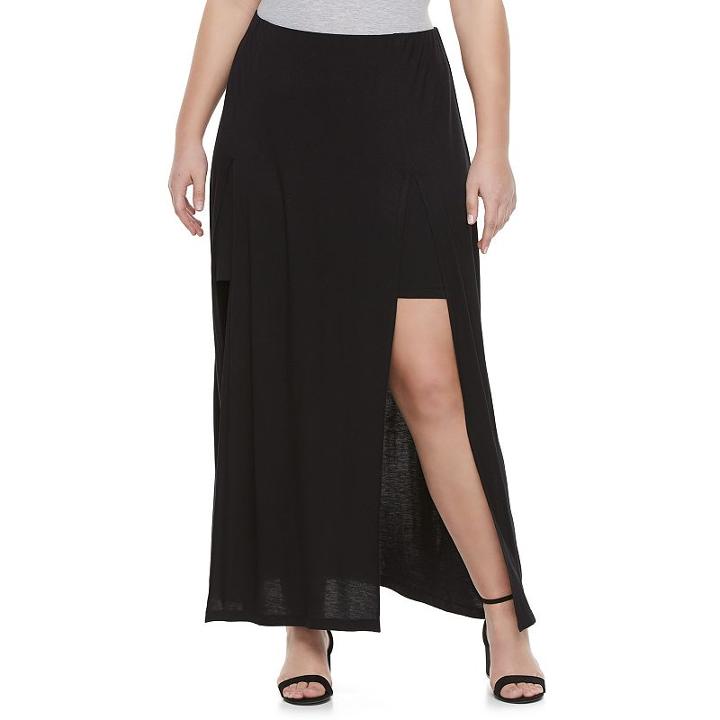 Juniors' Plus Size Candie's&reg; Double Slit Maxi Skirt, Girl's, Size: 1xl, Black