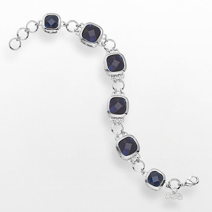 Logoart Atlanta Braves Legend Silver Tone Navy Glass Logo Charm Bracelet, Women's, Size: 7.5, Grey