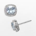 Sterling Silver Lab-created Aquamarine And Lab-created White Sapphire Halo Stud Earrings, Women's, Blue