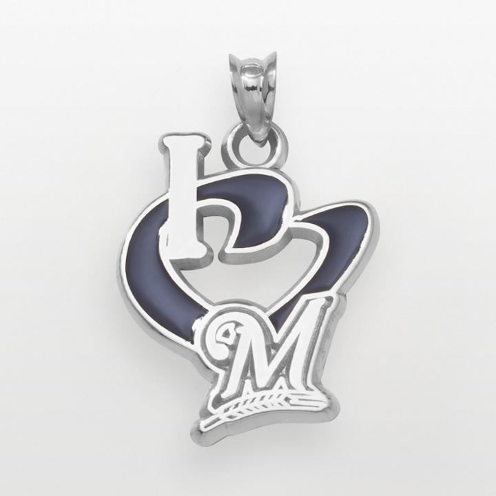 Logoart Milwaukee Brewers Sterling Silver Heart Logo Charm, Size: 3/4, Grey