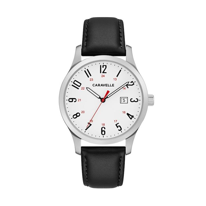 Caravelle Men's Easy Reader Leather Watch - 43b152, Size: Large, Black