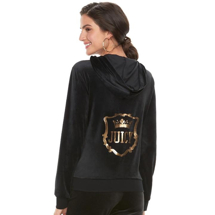 Women's Juicy Couture Graphic Velour Hooded Jacket, Size: Small, Clrs