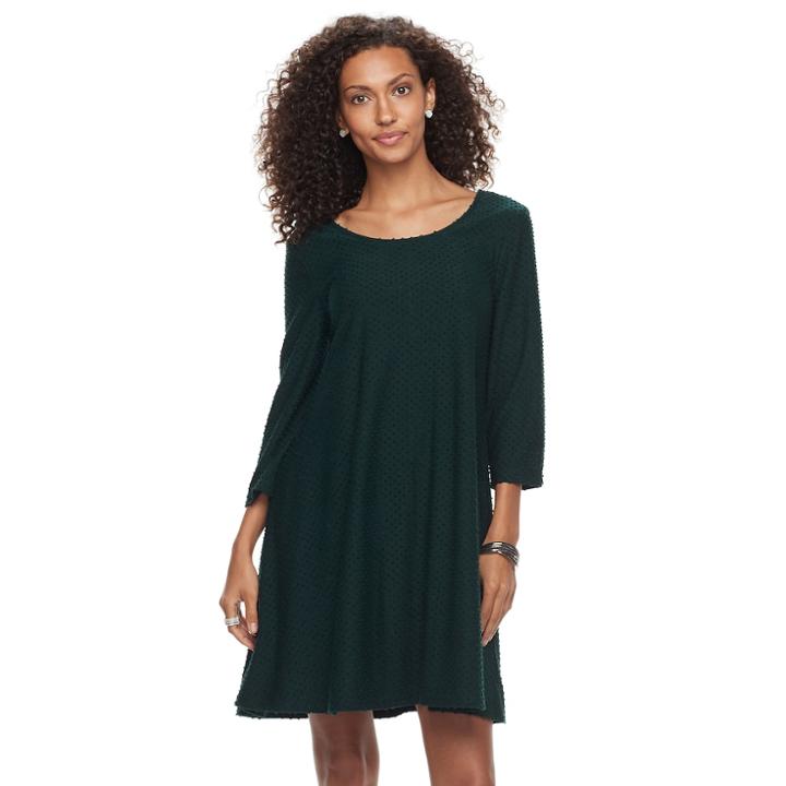 Women's Nina Leonard Swiss Dot Trapeze Dress, Size: Xl, Green Oth