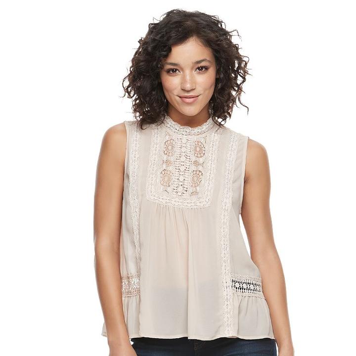 Juniors' Mason & Belle Lace Mockneck Top, Teens, Size: Xl, White Oth