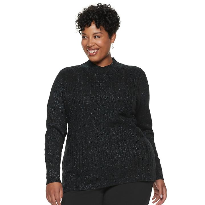 Plus Size Napa Valley Sparkly Mock Neck Sweater, Women's, Size: 2xl, Blue (navy)