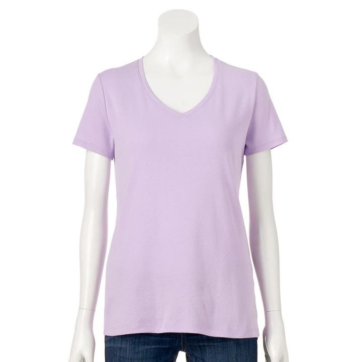 Women's Croft & Barrow&reg; Essential V-neck Tee, Size: Large, Lt Purple