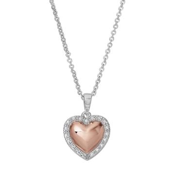 Delicate Diamonds Two Tone Sterling Silver Heart Pendant Necklace, Women's, Pink