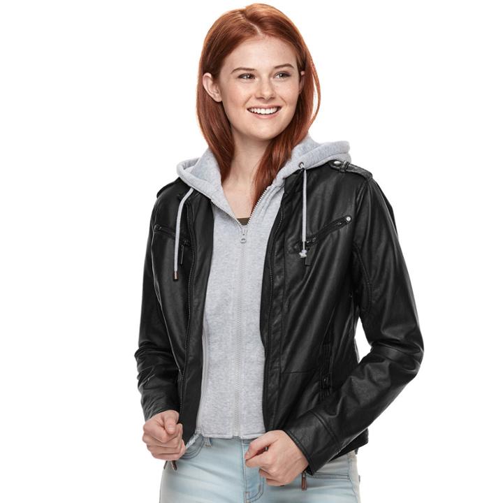 Juniors' J-2 Sherpa-lined Faux Leather Jacket, Teens, Size: Small, Black