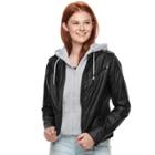 Juniors' J-2 Sherpa-lined Faux Leather Jacket, Teens, Size: Small, Black