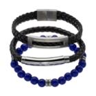 1913 Men's 3-pc. Black Leather & Lab-created Lapis Lazuli Bracelet Set, Size: 8.5, Blue