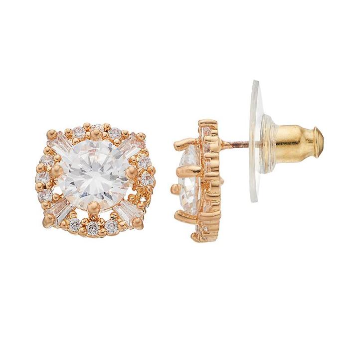 Dana Buchman Cubic Zirconia Halo Stud Earrings, Women's, Gold