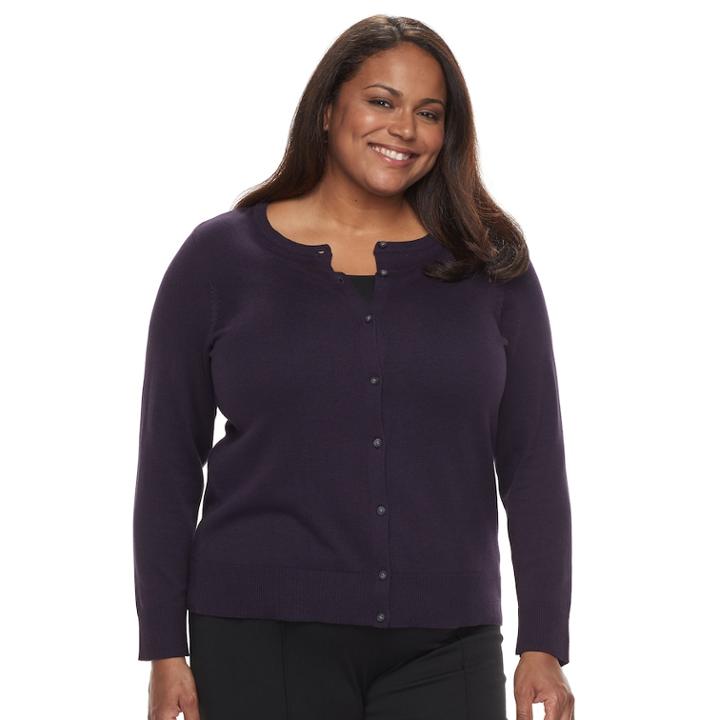 Plus Size Essential Croft & Barrow&reg; Button-front Cardigan, Women's, Size: 2xl, Drk Purple