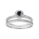 10k White Gold 1/2 Carat T.w. Black & White Diamond Halo Engagement Ring Set, Women's, Size: 6