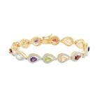 Gemstone 18k Gold Over Silver Teardrop Link Bracelet, Women's, Size: 7.25, Multicolor