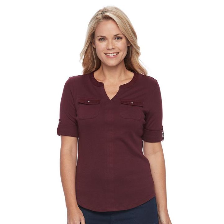 Petite Croft & Barrow&reg; Button-tab Top, Women's, Size: S Petite, Red