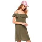 Madden Nyc Juniors' Ruffle Off-the-shoulder Dress, Girl's, Size: Xs, Dark Green