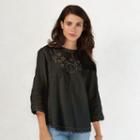 Women's Lc Lauren Conrad Embroidered Poplin Top, Size: Large, Black