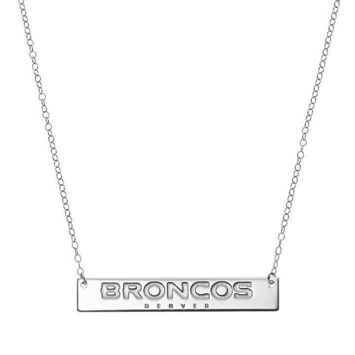Denver Broncos Sterling Silver Bar Link Necklace, Women's, Size: 18, Grey