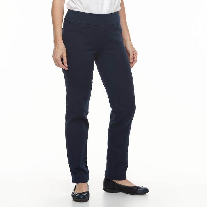 Women's Croft & Barrow&reg; Perfectly Slimming Straight-leg Pants, Size: 18 Short, Blue
