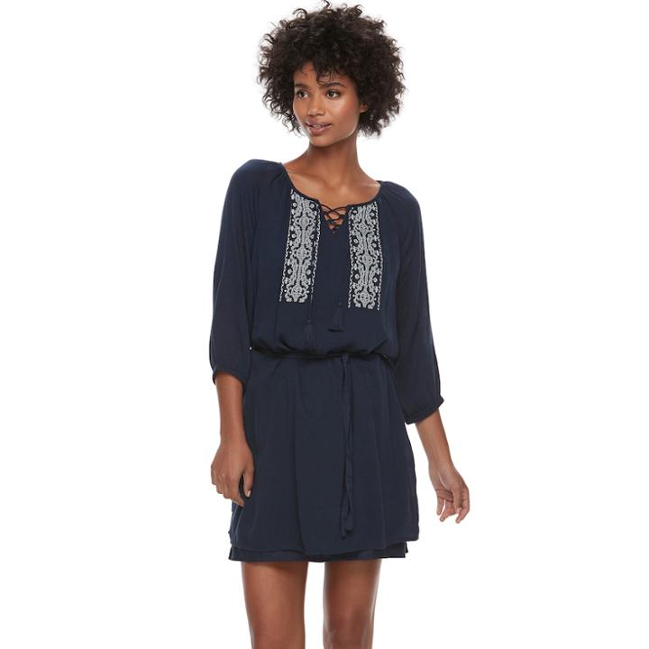 Women's Sonoma Goods For Life&trade; Embroidered Peasant Dress, Size: Xl, Blue (navy)