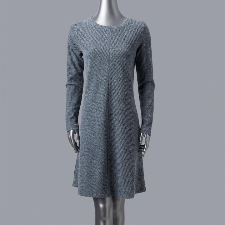 Women's Simply Vera Vera Wang Luxe Fit & Flare Sweater Dress, Size: Small, Dark Blue
